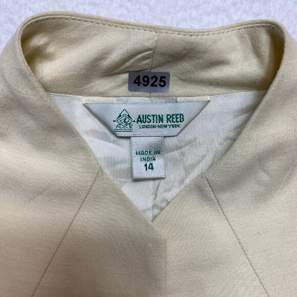 Austin Reed Embroidered Blazer Women's 14 Beige Floral Open Front Lined Jacket - Picture 2 of 13